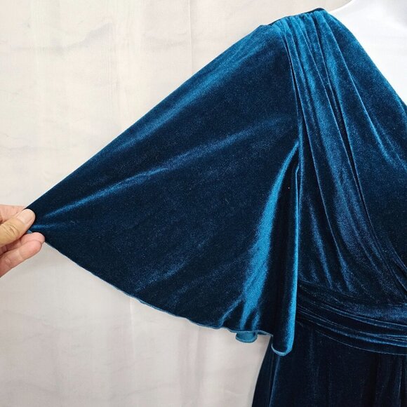 Blue Velour Maxi Dress Romantic Goth Formal Fairy Coquette 4 - Picture 3 of 14